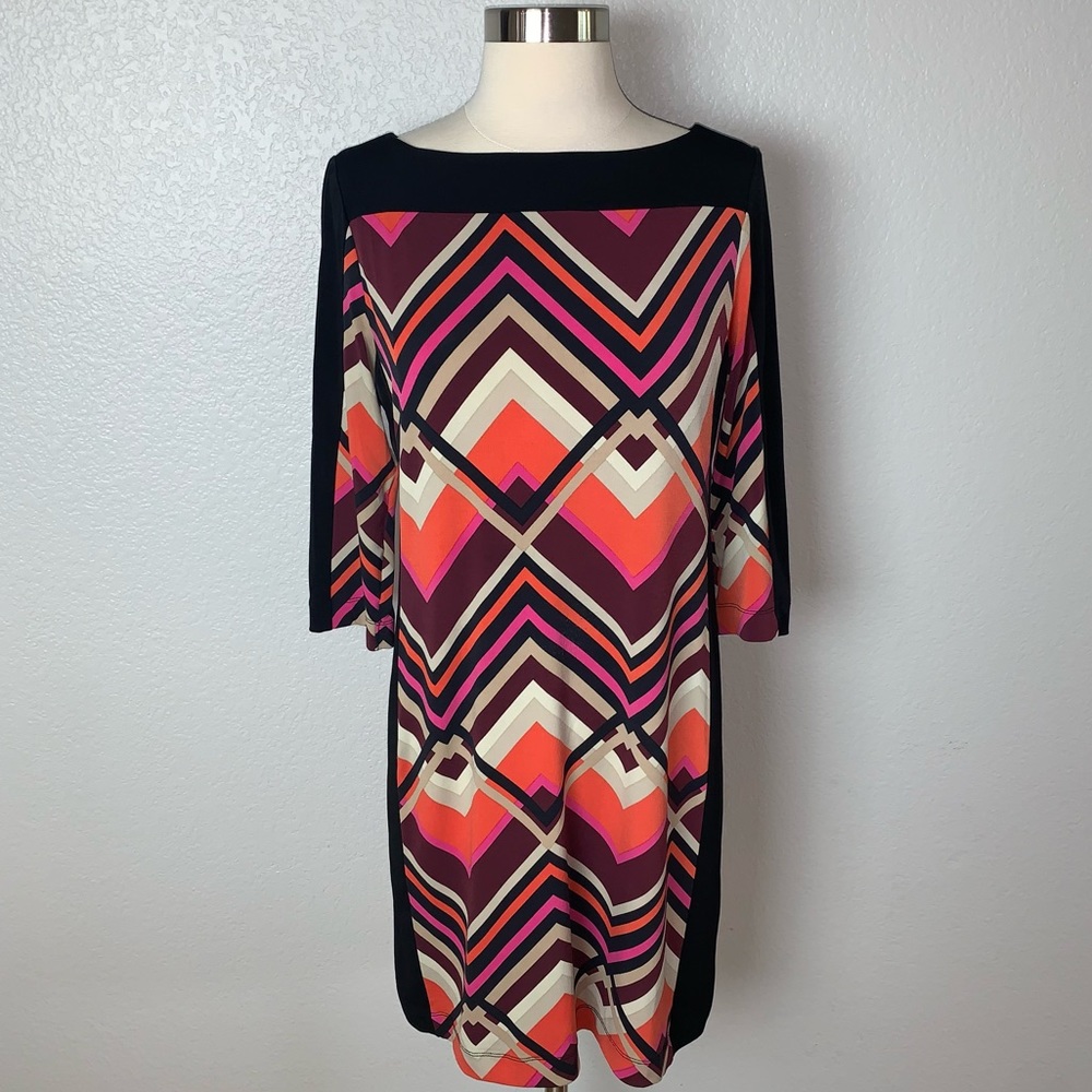 Banana Republic Dress Women's Size S Black/ Orange Panel Casual Stretch Dress
